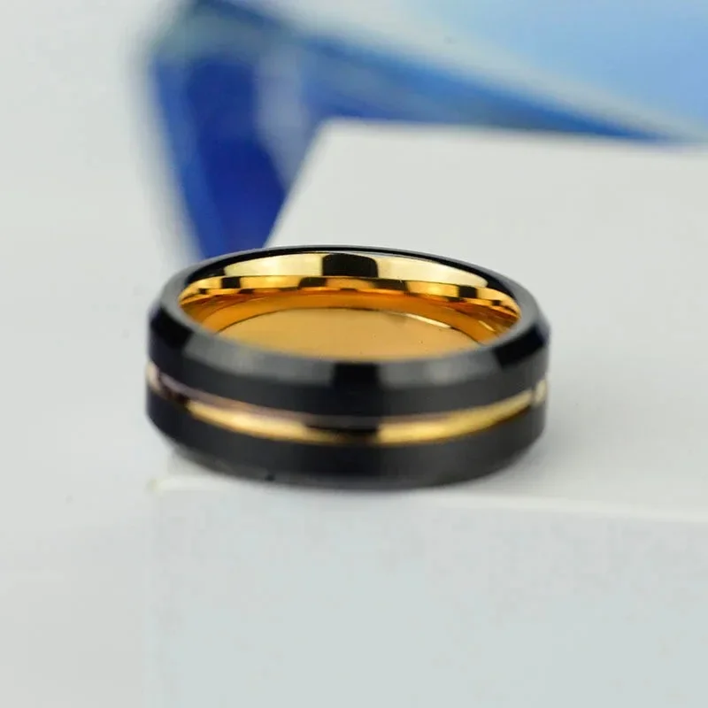 8MM Men Gold Color Groove Stainless Steel Rings Black Brushed Engagement Rings for Men Women Wedding Anniversary Jewelry wedding rings womens ring couple rings finger rings jewelry rings ring jewelry
