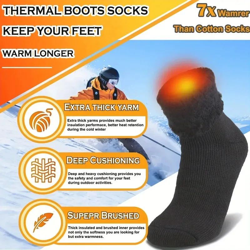 Merino Wool Socks Male Unisex Winter Warm Thermal Cashmere Socks Fleece Terry Loop Middle Tube