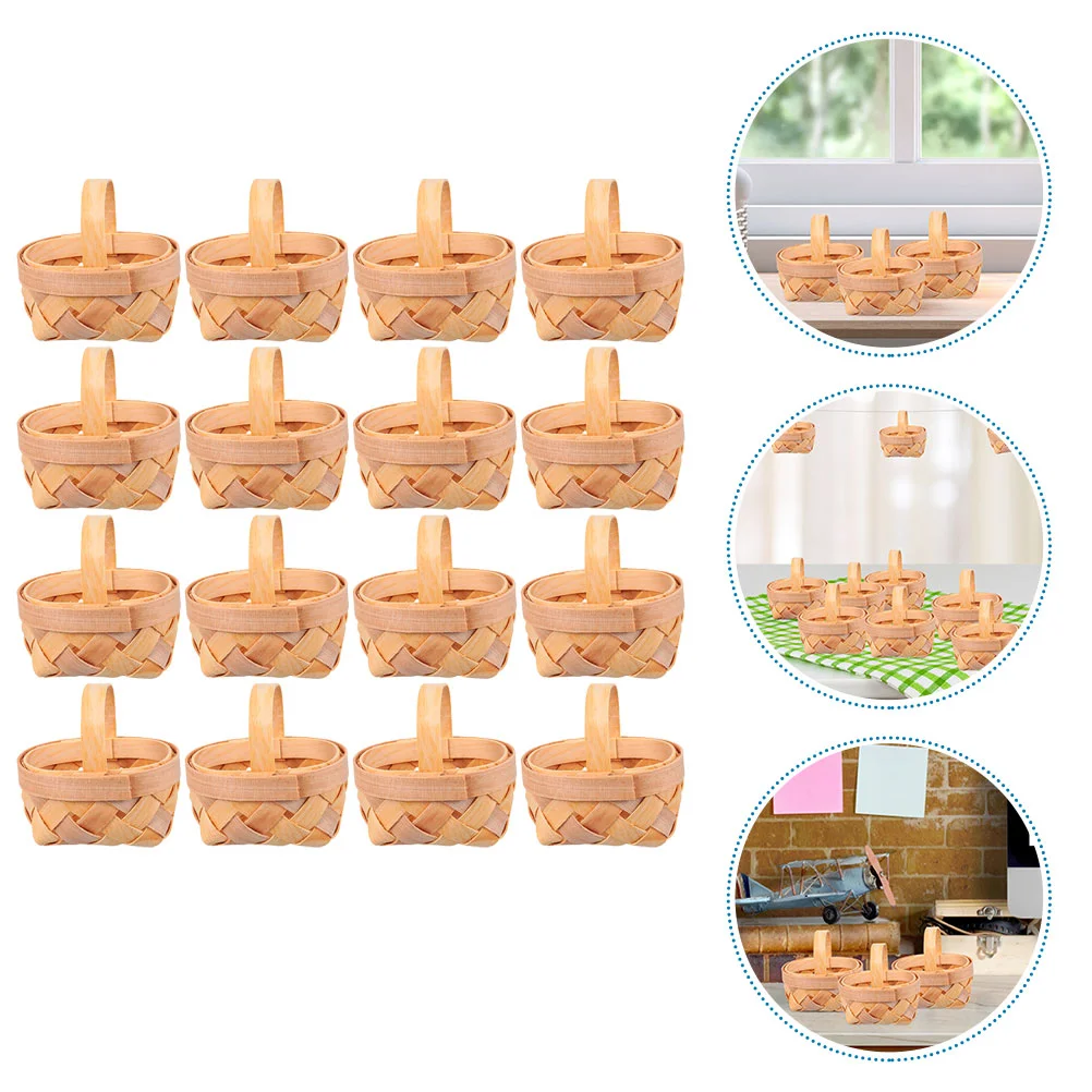 

16 Pcs Woven Basket Portable Candy Case Gift Fruit Wood Mini Wedding Baskets Storage Girl Decor