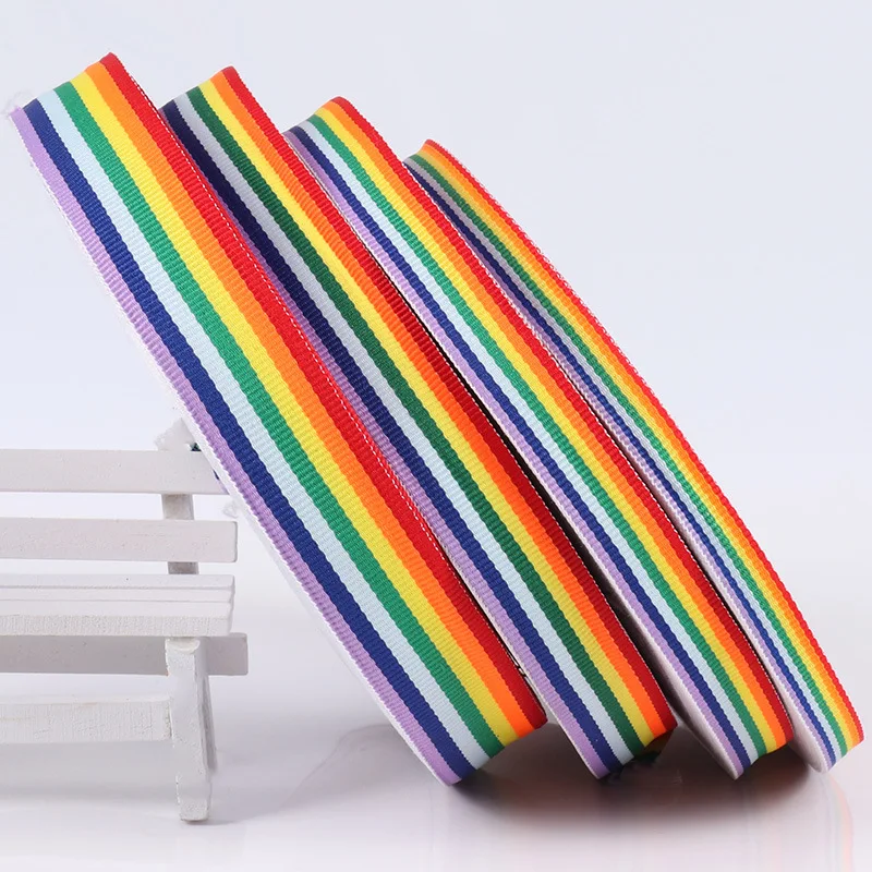 50 Yards Rainbow Colorful Webbing 10mm 15mm 20mm 25mm 30mm 40mm Polyester Ribbon For Garment Sewing Shoes Bag DIY Material