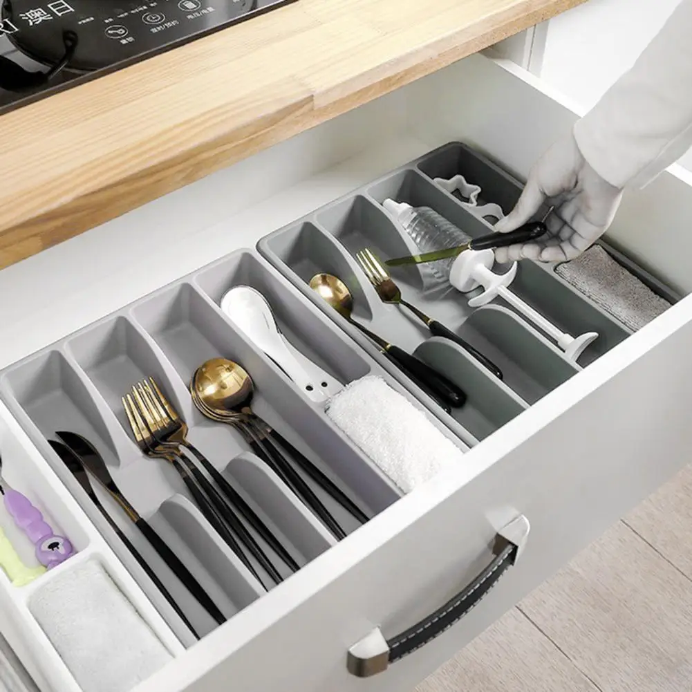Cutlery Organizer Storage Box Storage Tray Cutlery Storage Box Classification Large Capacity Multi Compartments Utensil Organizer Tray Compact Drawer Utensil Caddy