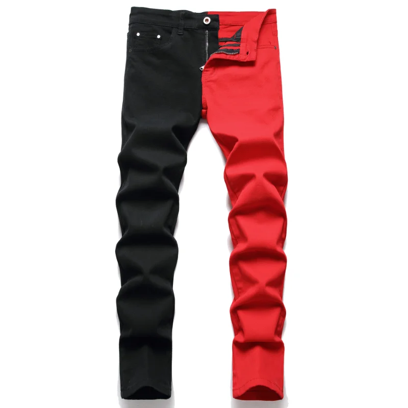 Men Paisley Bandanna Print Patch Jeans Streetwear Cracked Pleated Stretch Denim Biker Pants Ripped Patchwork Black Trousers