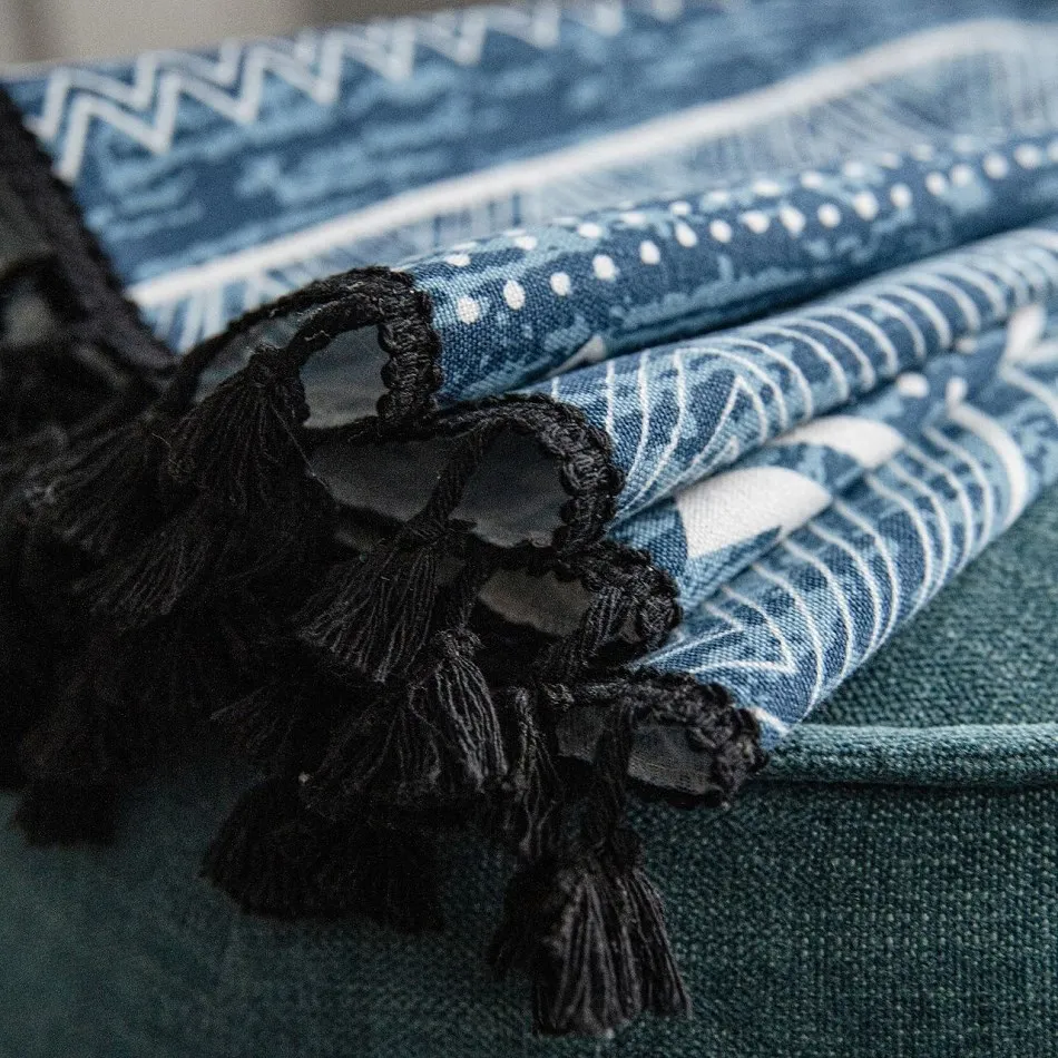 Half Blackout Curtains Boho Blue Geometric Printing Curtain for Living Room Kitchen Backdrop Curtain Cortina Home Decoration 4