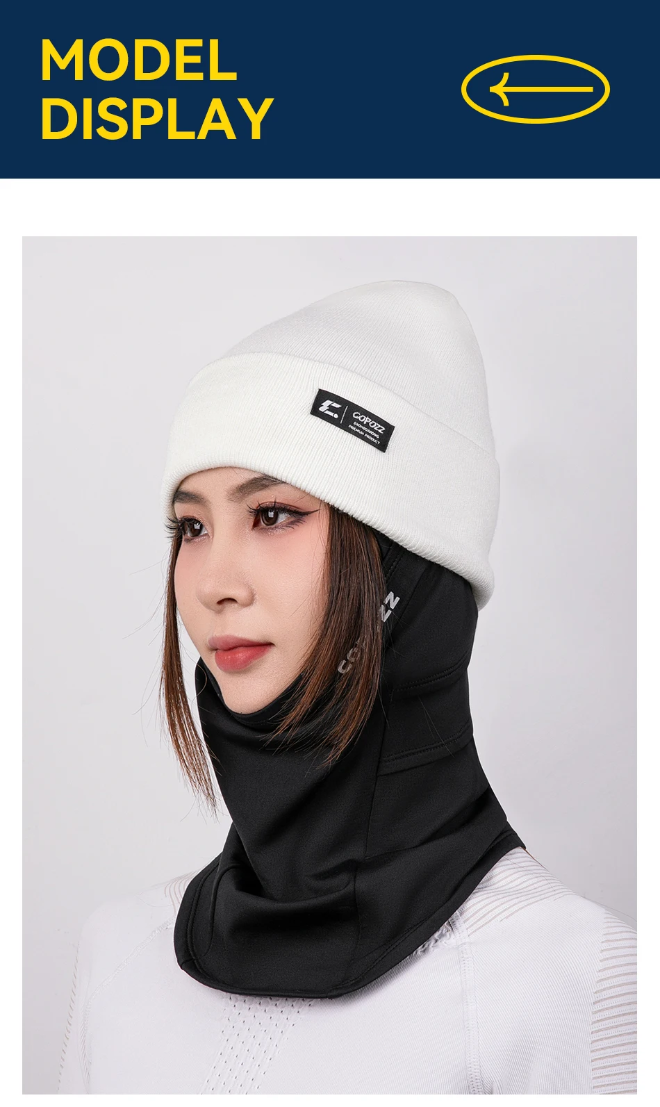 COPOZZ Winter-Skimaskenmütze für Herren und Damen, 2-in-1, warm, winddicht, Sturmhaube, Gesichtsmaske, Thermo-Fleece-Mütze, einfarbig, Ski-Strickmütze – Detail 9