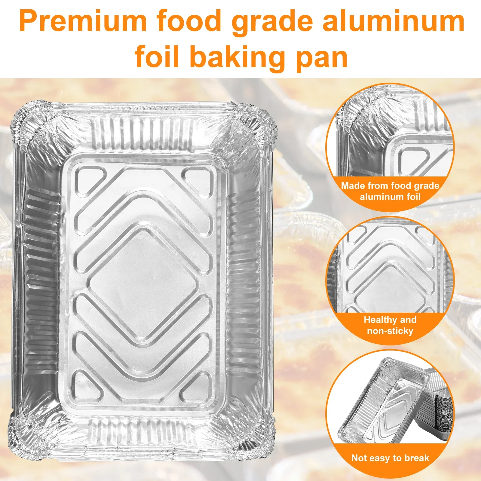 50Pcs Aluminum Foil Trays 1100ml Non-Stick Baking Pans Disposable Food Grade BBQ Bowl