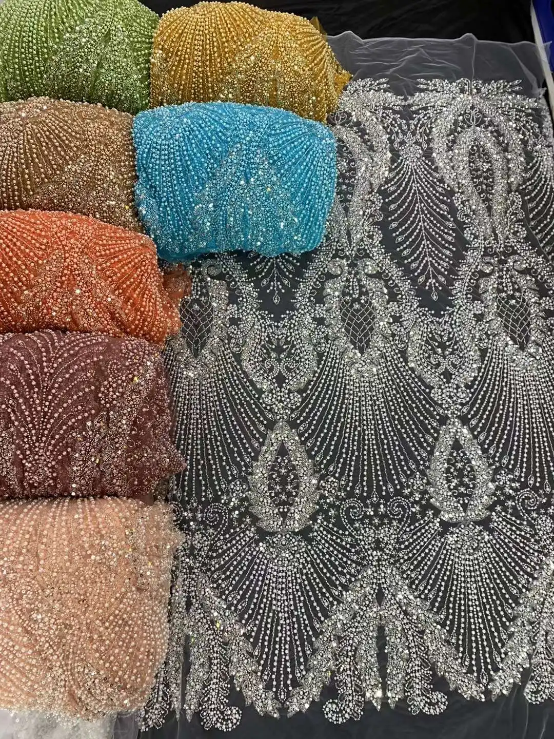 African Sequins Beads Lace Fabric French Nigerian Fabrics For Women Party