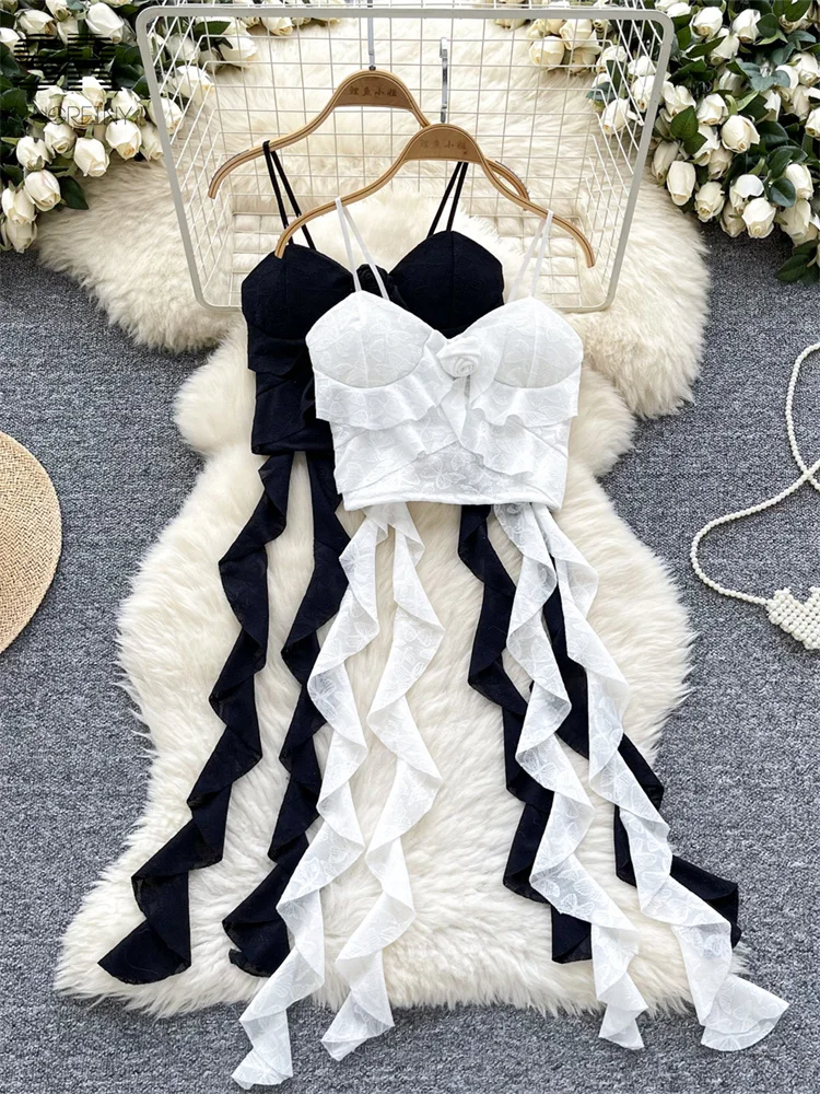 SINGREINY Autumn Ruffles Camisole Women Sleeveless Strapless Solid Streetwear Tops Ladies Slim Newest 3D Flower Sexy Camis