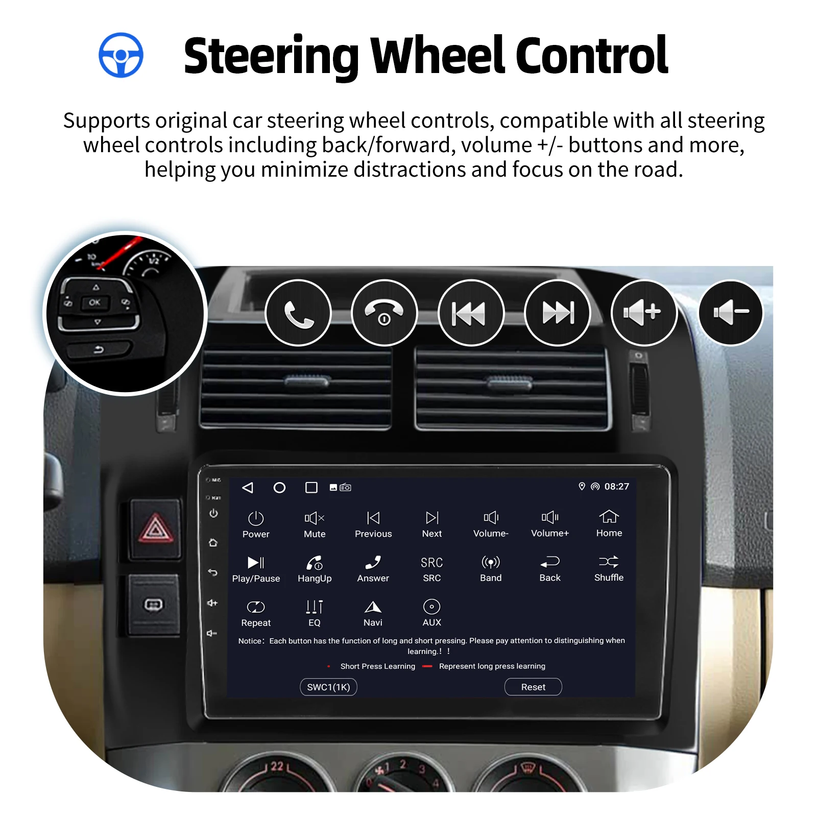 ESSGOO Autoradio Android15 9" 4+64G / 2+32G für VW Polo 9N 2001-2009 Wireless CarPlay Android Auto GPS Navigation WiFi FM RDS Mirror Link USB Bluetooth Lenkradsteuerung CANBUS Touchscreen – Detail 20