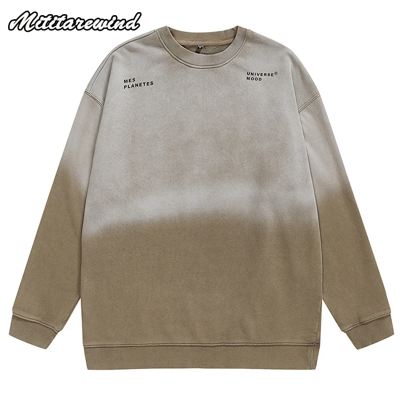 

Men's Autumn And Winter Fashion Versatile Hoodies O-neck Casual Baggy Oversize Pure Cotton Sweatshirts Simple Gradient Color