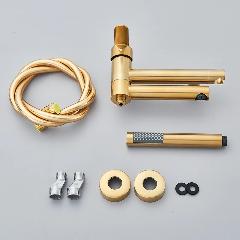 Brushed Gold Bathtub Faucet Swivel Spout Shower Faucets Embedded In Wall Tub Water Tap Shower Mixer Waterfall Bath Shower System 6