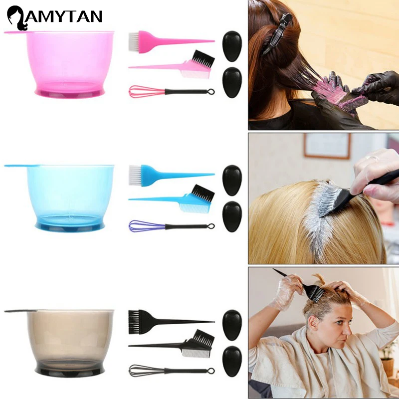 5PCSHairDyeColorBrushBowlSetwithEarCapsDyeMixerHairTint