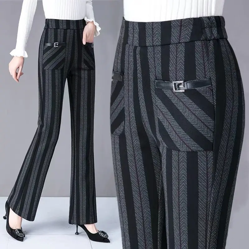 Fashion Commute Elastic High Waist Plaid Trousers Autumn Winter Women's Clothing New All-match Thick Slim Female Flare Pants