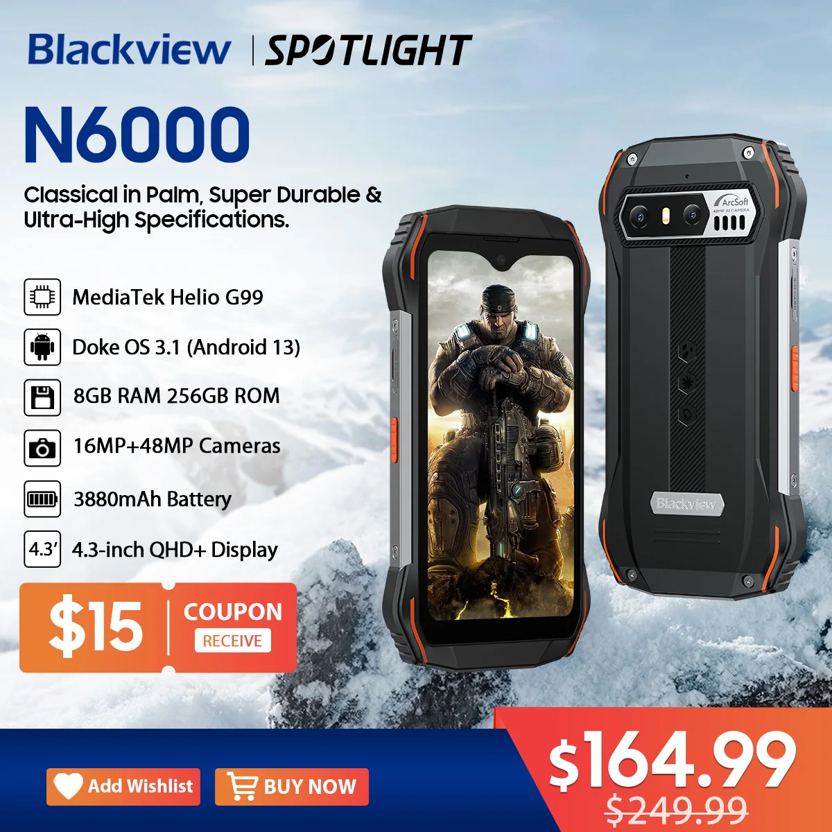 Blackview N6000 Global Phone Rugged 48MP 8GB+256GB G99 Android 13 4.3''  Display