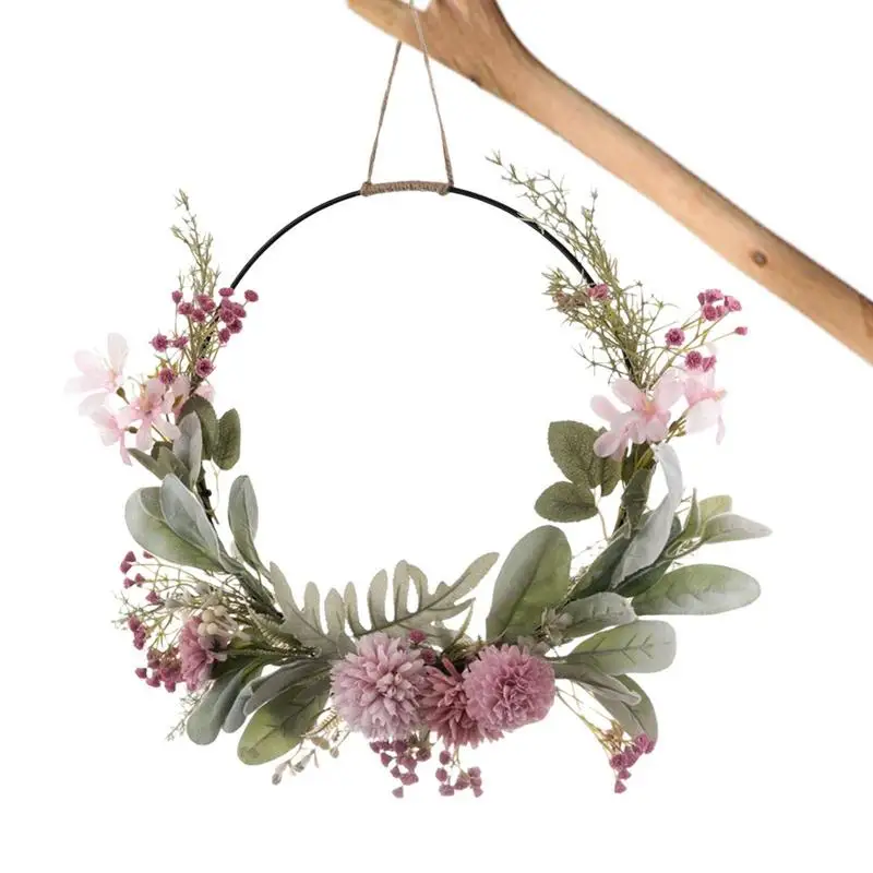 Artificial Pink Purple Flower Hoop Wreath Decor