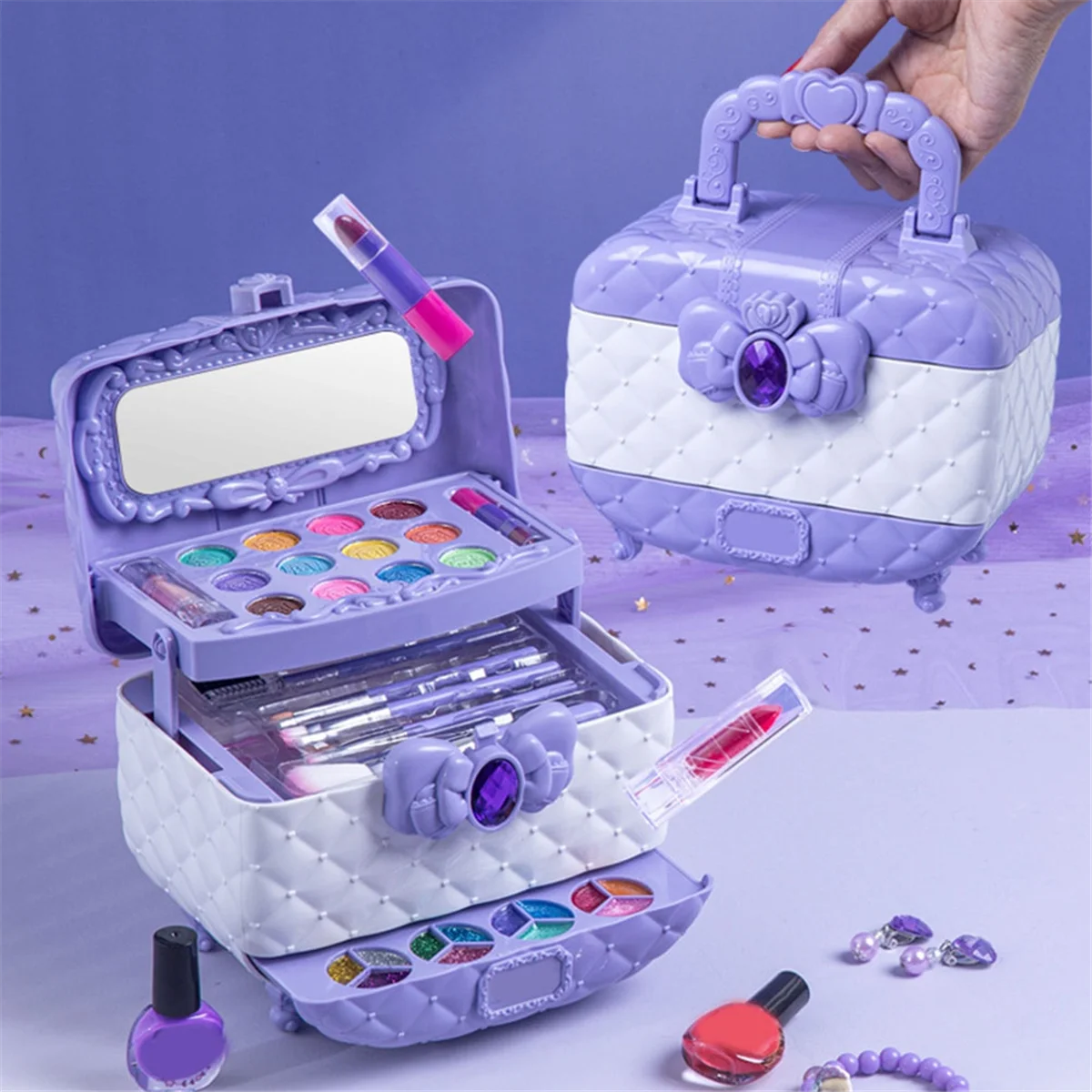 BAAU Princess Cosmetic Toy Set Safe Cosmetic Toy for Girl Non-Toxic Beauty Set Washable Fashion Makeup Birthday Gift