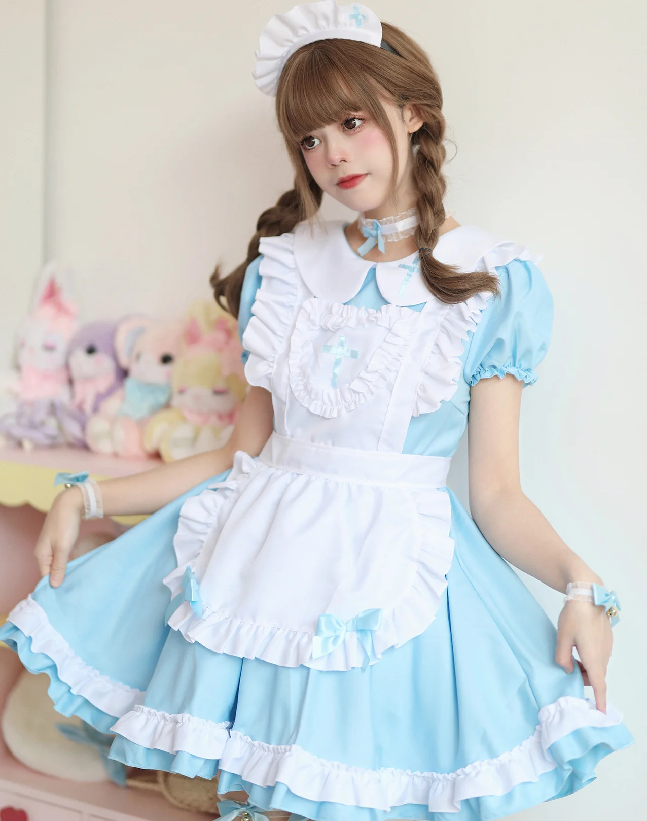 Cosplay maid costume anime cream sweetheart pink lolita dress cute girl maids wear uniform short-sleeved nurse costumes dresses