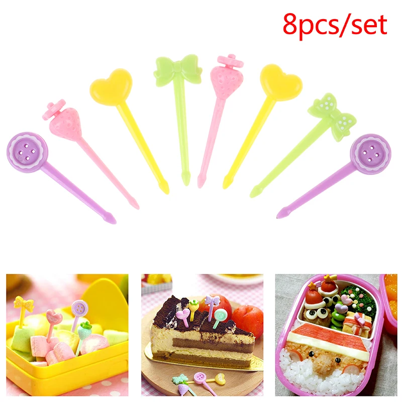 

6/7/8/10pcs Mini Cartoon Fruit Fork Animal Farm Dinosaur Children Snack Cake Dessert Pick Toothpick Bento Lunches Party