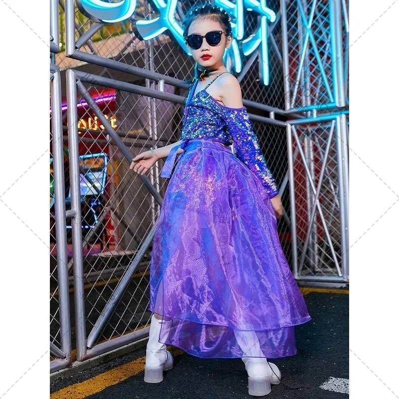 Hip-hop Girls\' Dance Performance Clothing Holographic Fashion Runway Fashion Clothing for Girls, Children\'s Jazz Dance Clothing