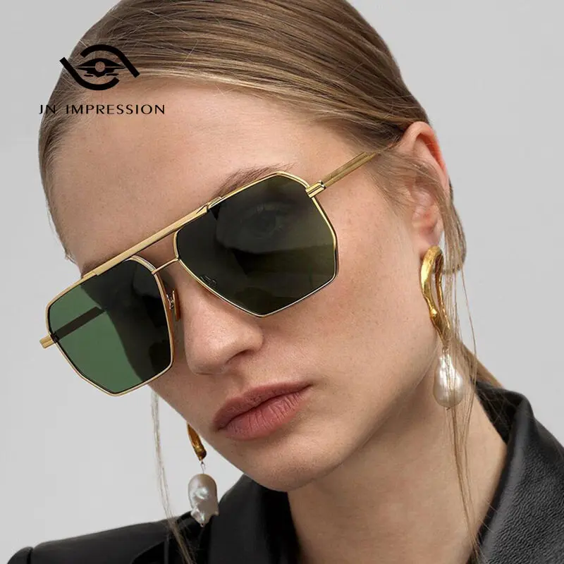 

Fashion Metal Double Beam Sunglasses Pilot Sunglasses Korean Version Square Thin Frame Sunglasses Trend Luxury Designer