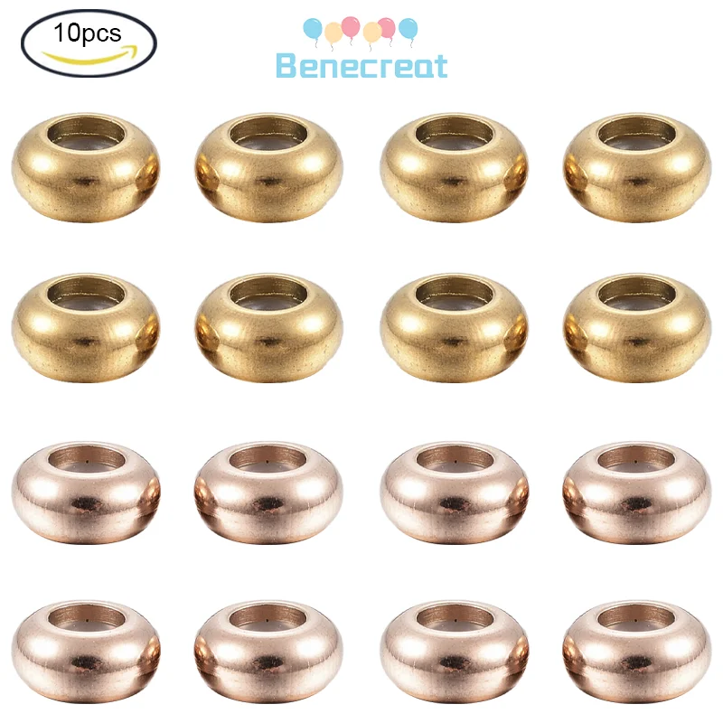 

10PC 202 Stainless Steel Beads Slider Beads with Plastic Golden&Rose Gold Beads Finding for Jewelry Making Hole 1-3mm