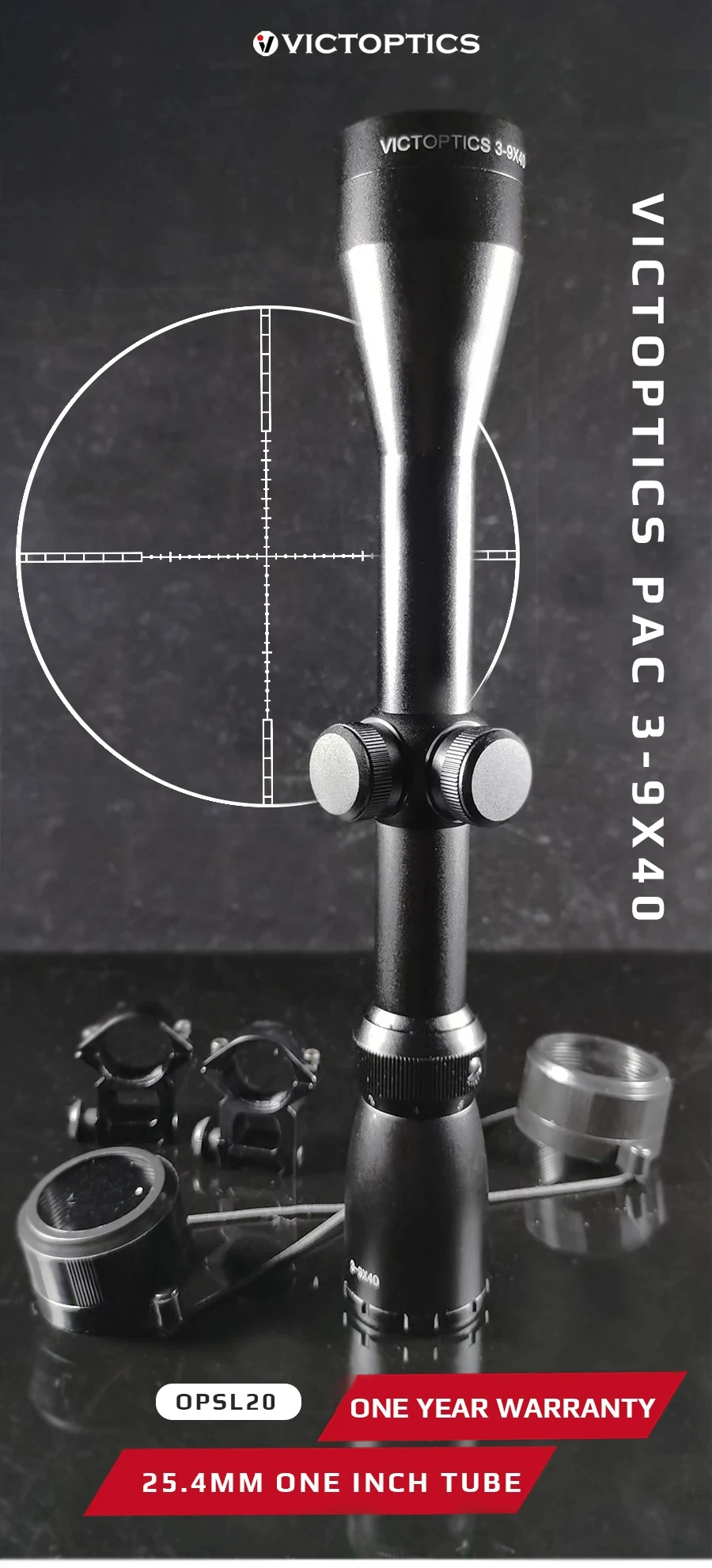 Victoptics PAC 3-9x40 SFP Zielfernrohr mit 25.4mm (1'') Rohr und Weitem Sichtfeld für Schädlinge und Kleinwildjagd mit Luftgewehr. – Detail 1