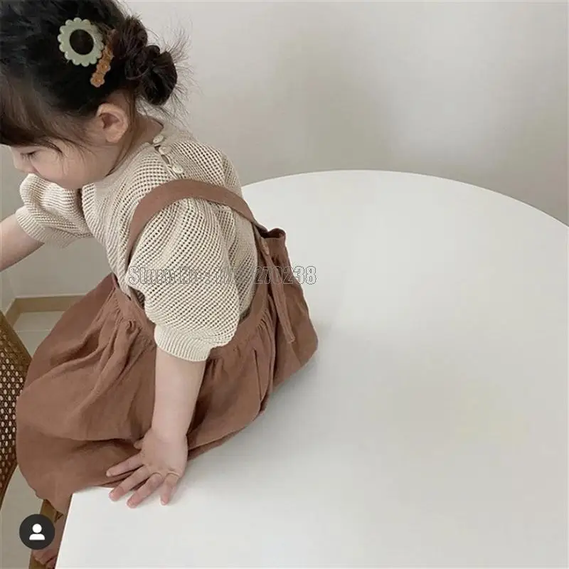 여아 니트 봄 여름 신상 버블 소매 펀칭 티셔츠 스윗 베이비 탑 의류