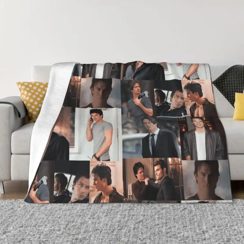 

Damon Salvatore The Vampire Diaries TV Show Blanket Fleece Flannel Stefan Salvatore Throw Blankets for Sofa Travel Bed Quilt 1