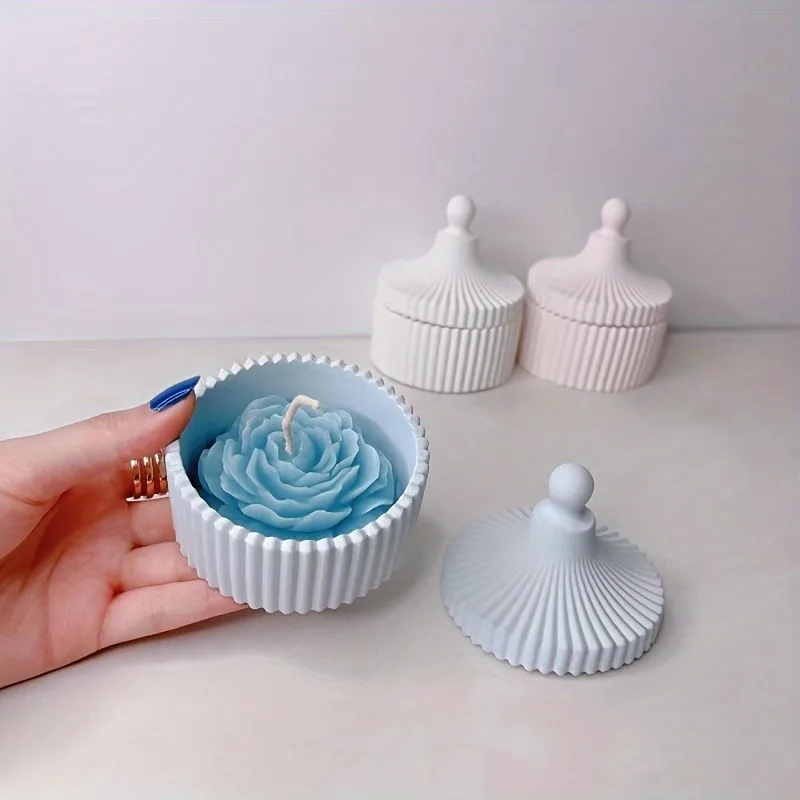Silicone mold 1set Striped Candle Jar Silicone Mold DIY Circular Stripe Storage Jewelry Box Clay Epoxy Resin Plaster Concrete