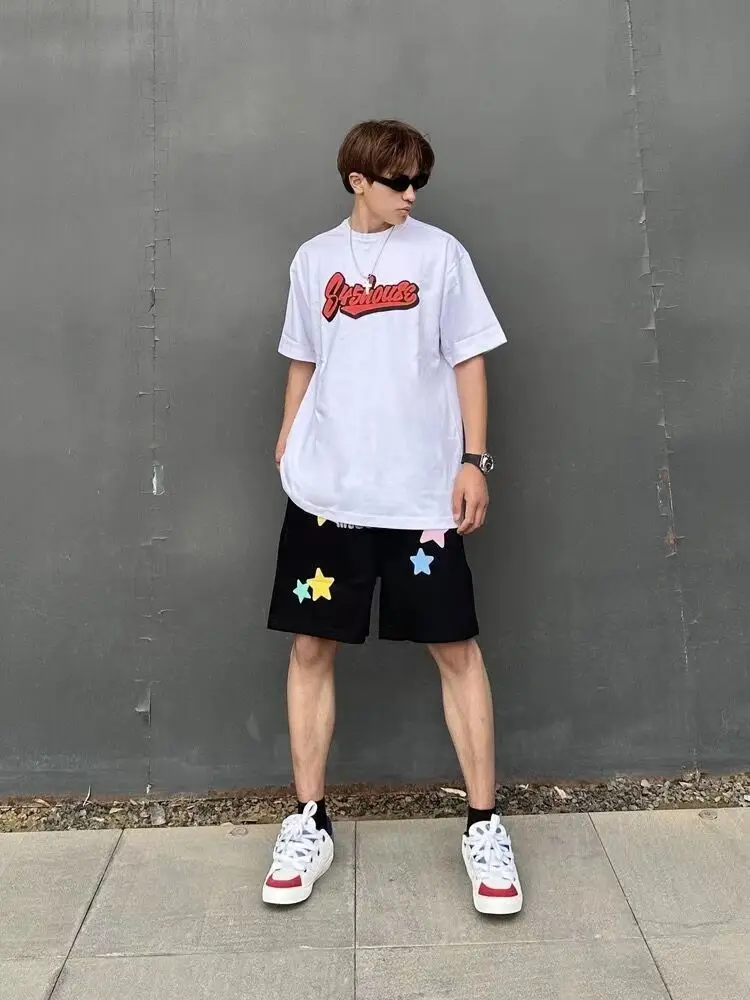Y2k AliExpress lowest price drawstring beach style multi-color star print cropped pants summer loose sport shorts wholesale
