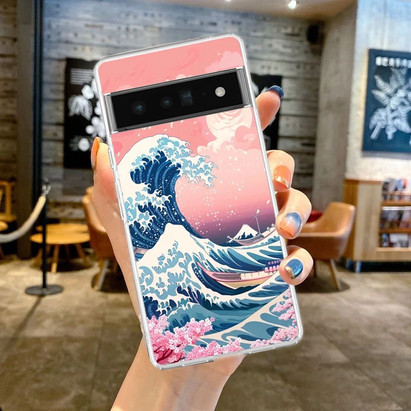 Fashionable Blue Wave Soft Clear TPU Transparent Phone Case