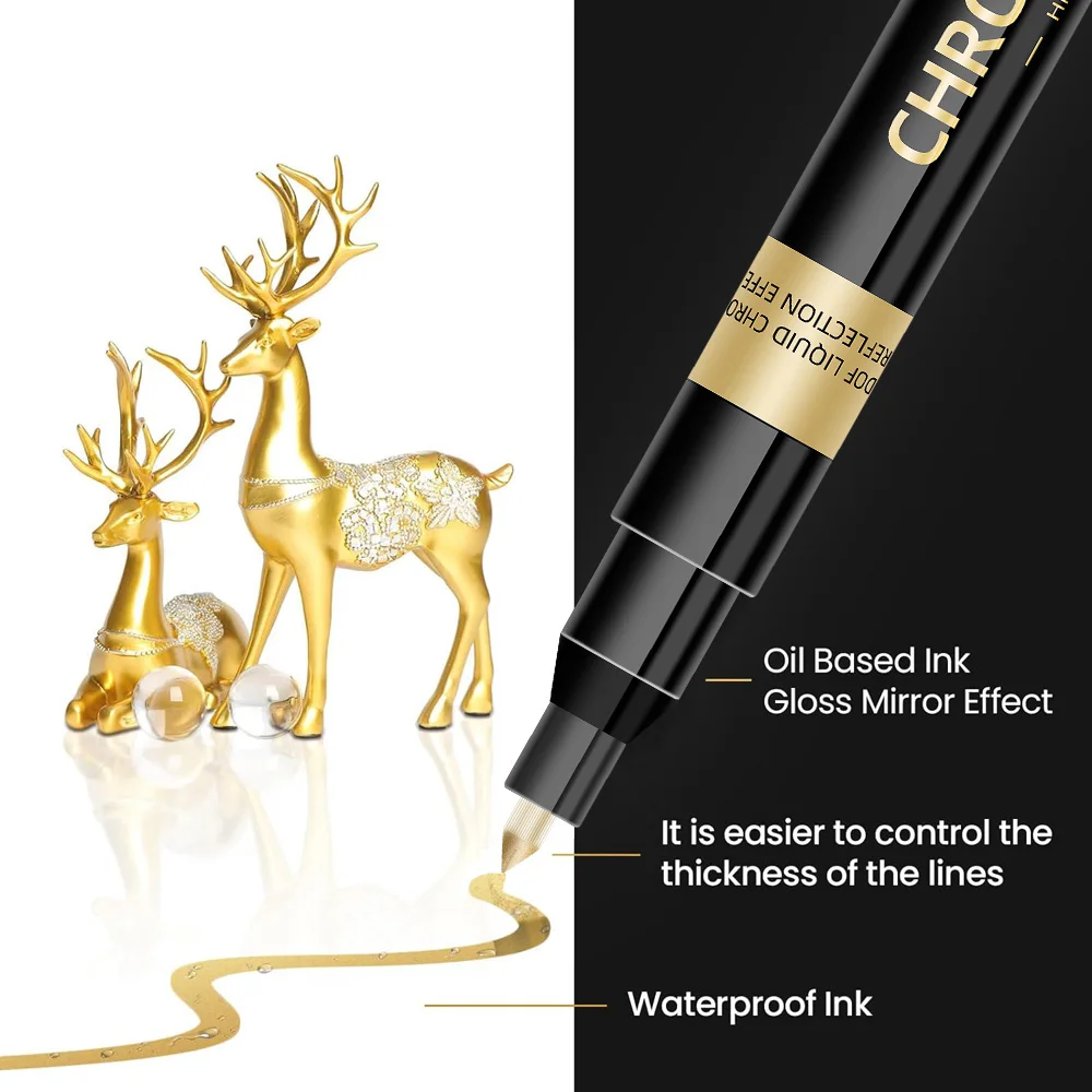 Permanent Marker Pen 1Pcs Chrome Mirror Marker Pen 0.7mm 1mm 2mm DIY Reflective Paint Pen Gold Silver Copper Marker Model Painting Marking