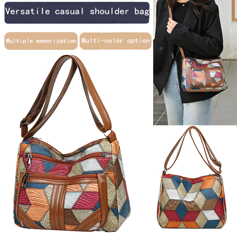 Colorful Patchwork Women Crossbody Bag Multi Zipper Casual Daily