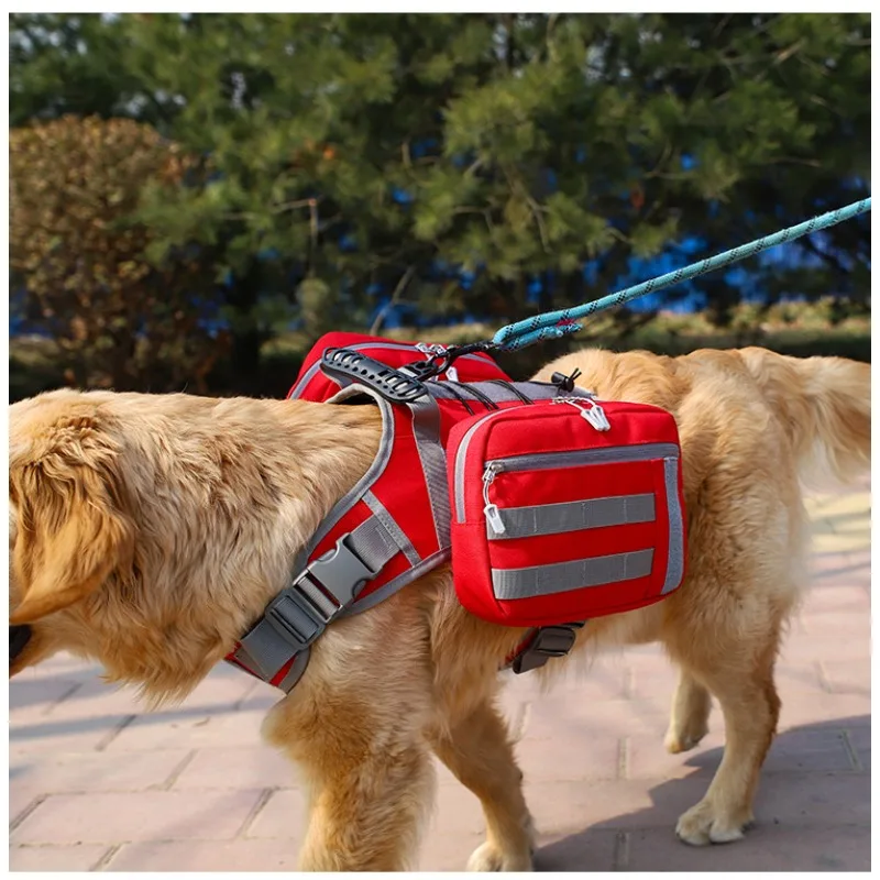 Adjustable Pet Harness Backpack Snack Big Dog Saddle Bag for Medium Large Dog Hiking Travel Outdoor Camouflage