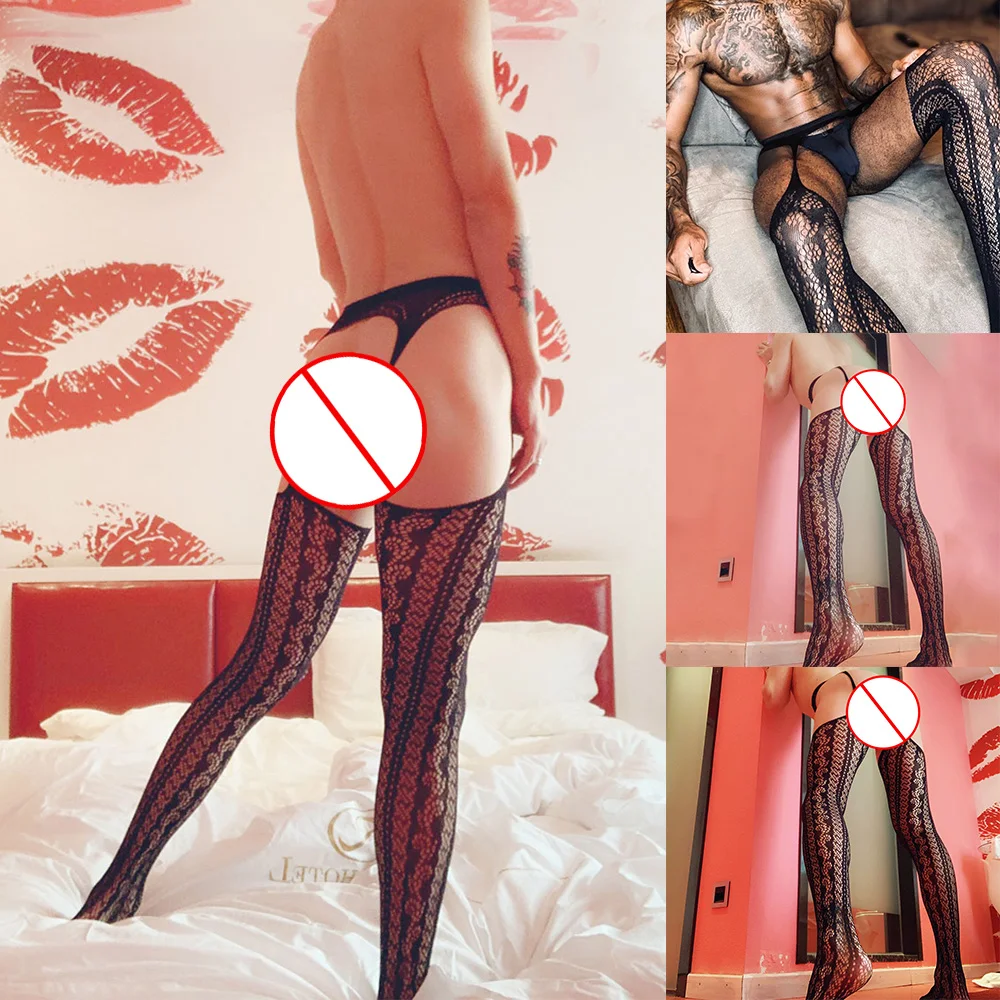 Sexy Boys Sissy Lingerie Garters Stockings Pajamas Pantyhose Thin Bodysuits Erotic Man Open Crotch Crotchless Tights Hosiery