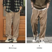 Maden Vintage Loose Corduroy Pants Wide Leg Mid Waist Striped Velvet Straight Leg Pants Men's Autumn Cargo Pants 2