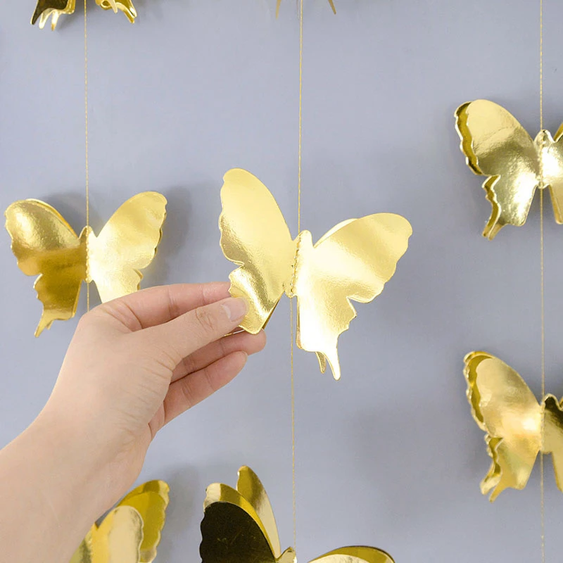 2M 3D Schmetterling Papier Banner Girlande Schillernde Hängende Flagge Vorhänge Für Hochzeit Geburtstag Party Hintergrund Dekoration Baby Dusche – Detail 10