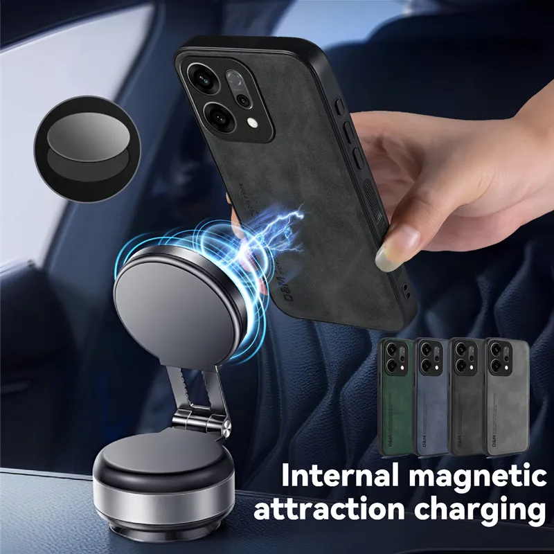 Magnetic Shockproof Nubuck Leather Phone Case - Protective Back Cover