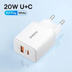 Baseus Dual - Port 20W USB Charger with Type C PD Fast Charging Capability - 20W EU Plug White