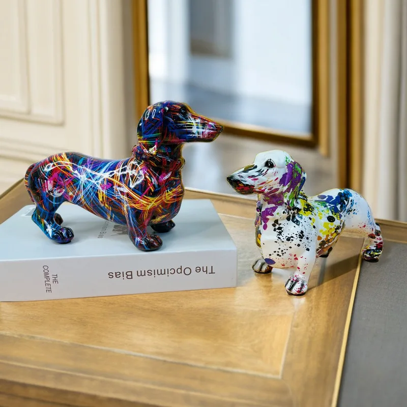 

European modern creative dazzle color dog ornament home wine cabinet office desktop decorations