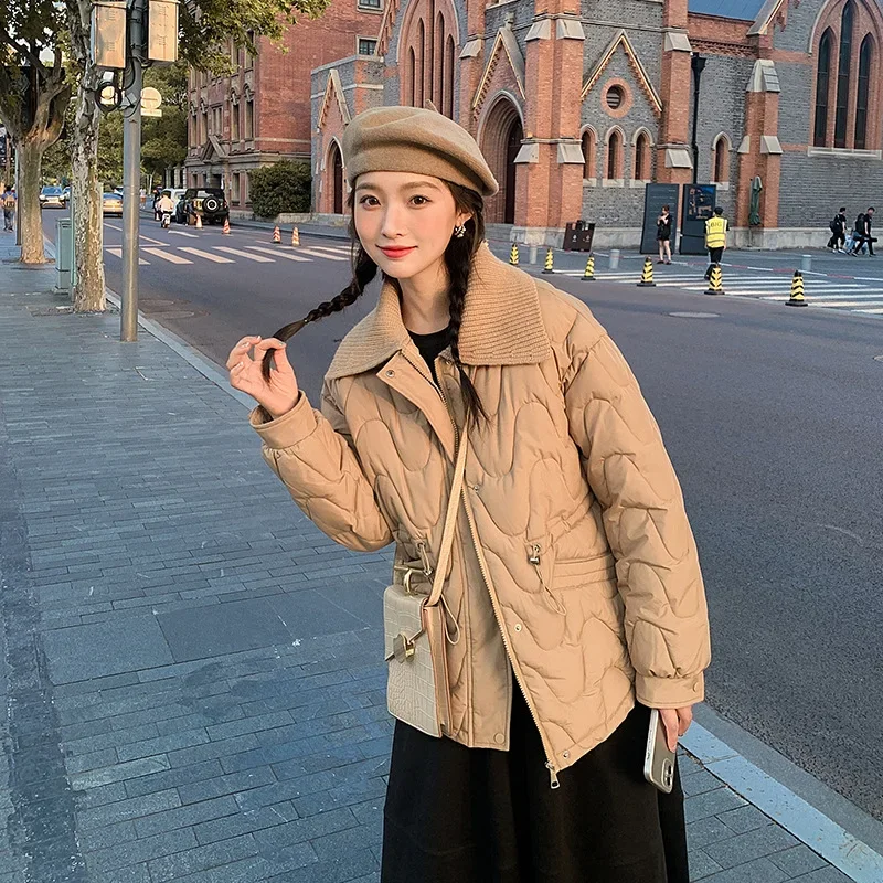 

Design sense wool collar new down cotton-padded jacket female Korean fashion waist cotton-padded jacket coat tide