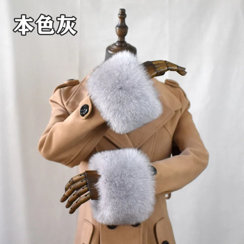 Echt Fox Pelz Manschetten Winter Natürliche Pelz Ärmeln Warme Arm Wärmer Armband Flauschigen Pelz Manschetten Für Frauen Mantel Weibliche Elastische Hülse – Detail 16