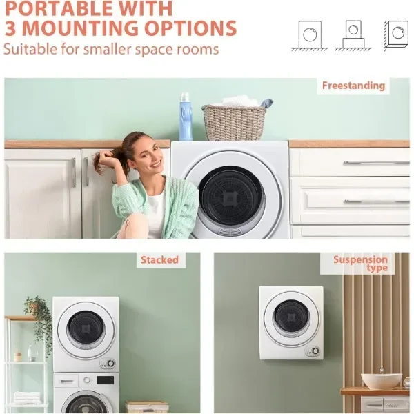 Euhomy 110V Portable Clothes Dryer 850W Compact Laundry Dryers 1.5 cu.ft Front Load Stainless Steel Electric Dryers Machine 4