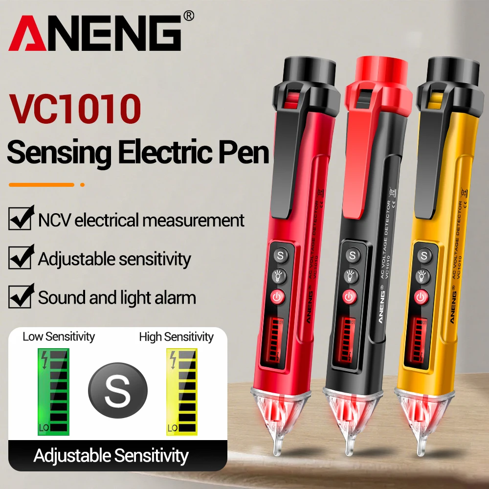 ANENG VC1010 비접촉식 전압 테스터 펜 12-1000V AC 디지털 전압 감지기 제로/파이어 라인 센서 테스트 펜슬 전기 도구