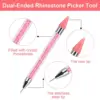 Rhinestone Picker Tool 2PCS with 2 Extra Wax Tips, Dual-Ended Manicure Nail Art DIY Decoration Kit for Rhinestones and Gemstones 2