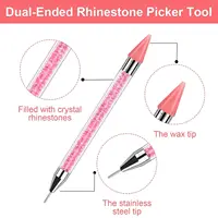 Rhinestone Picker Tool 2PCS with 2 Extra Wax Tips, Dual-Ended Manicure Nail Art DIY Decoration Kit for Rhinestones and Gemstones 2
