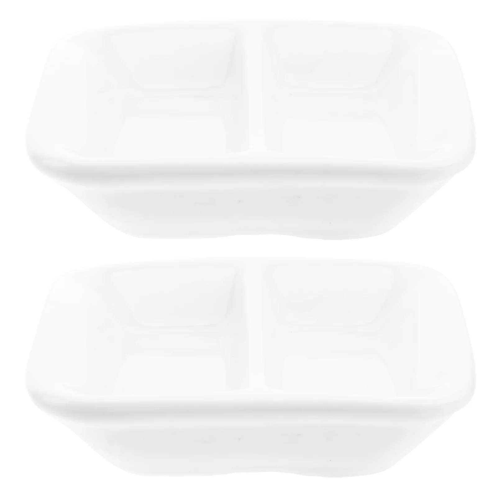 2 Pcs 3 Inch Pure White Ceramic Appetizer Serving Tray 2 Compartment