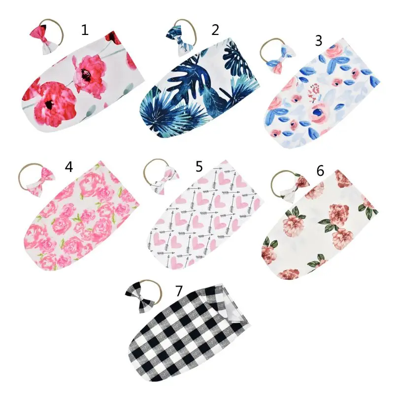 

Newborn Infant Sleeping Bag Baby Fashion Printed Swaddle Blanket Muslin Wrap Headband 2PCS New Born Photography Prop Set