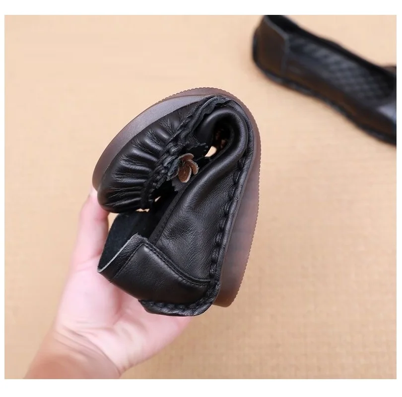 New retro floral ballet flats mujer women's barefoot shoes slip on loafers women cowhide leather moccasins casual walking shoes