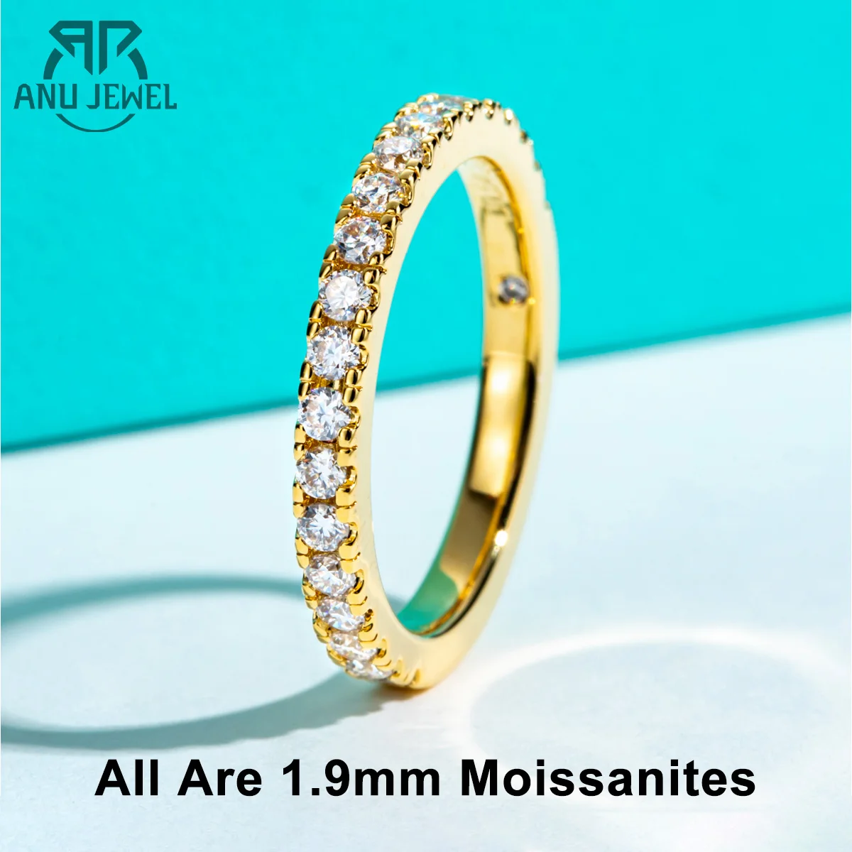 1.9MM D Color Moissanite Diamond Band Ring 18K Gold Plated Wedding Yellow Color Rings Women Jewelry Moissanite Ring