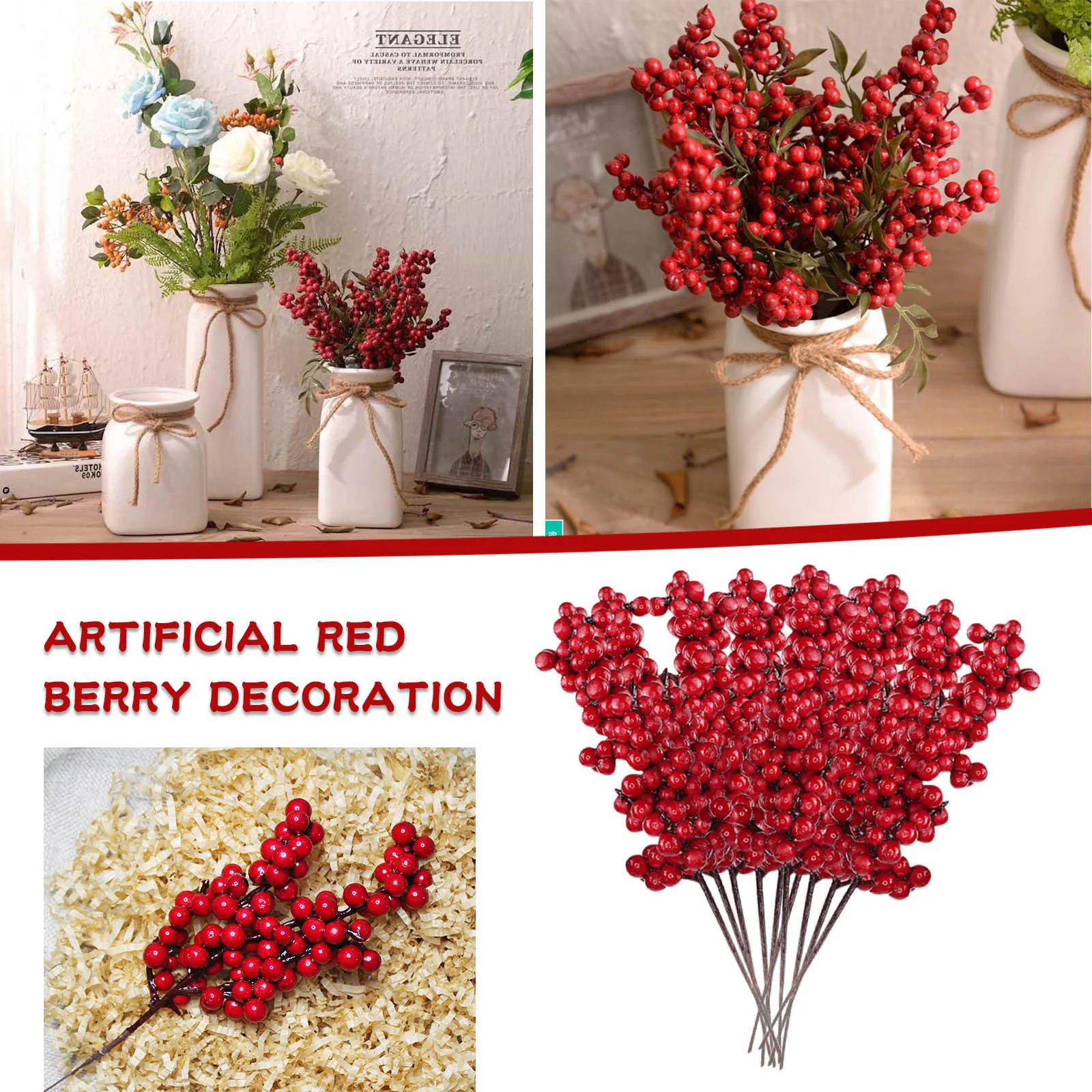 32 Faux Berry Stem -White, Christmas Berries